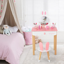 Load image into Gallery viewer, Kids Vanity Set Rabbit Makeup Dressing Table Chair Set with Mirror and Drawer-Pink