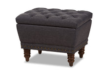 Load image into Gallery viewer, Baxton Studio Annabelle Modern and Contemporary Dark Grey Fabric Upholstered Walnut Wood Finished Button-Tufted Storage Ottoman