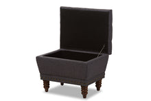 Load image into Gallery viewer, Baxton Studio Annabelle Modern and Contemporary Dark Grey Fabric Upholstered Walnut Wood Finished Button-Tufted Storage Ottoman