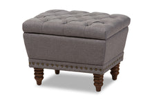 Load image into Gallery viewer, Baxton Studio Annabelle Modern and Contemporary Light Grey Fabric Upholstered Walnut Wood Finished Button-Tufted Storage Ottoman