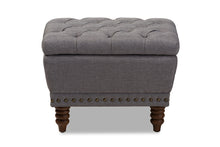 Load image into Gallery viewer, Baxton Studio Annabelle Modern and Contemporary Light Grey Fabric Upholstered Walnut Wood Finished Button-Tufted Storage Ottoman