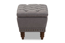 Load image into Gallery viewer, Baxton Studio Annabelle Modern and Contemporary Light Grey Fabric Upholstered Walnut Wood Finished Button-Tufted Storage Ottoman