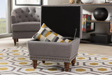Load image into Gallery viewer, Baxton Studio Annabelle Modern and Contemporary Light Grey Fabric Upholstered Walnut Wood Finished Button-Tufted Storage Ottoman