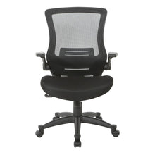 Load image into Gallery viewer, Screen Back Manager's Chair in Black Mesh Seat with PU Padded Flip Arms with Silver Accents, EM60926P-3M