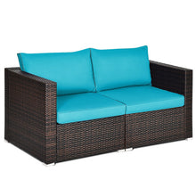 Load image into Gallery viewer, 2PCS Patio Rattan Sectional Conversation Sofa Set-Blue
