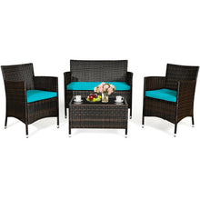 Load image into Gallery viewer, 4 Pcs Rattan Outdoor Patio Conversation Furniture Set with Glass Table and Comfortable Wicker Sectional Sofa