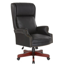 Load image into Gallery viewer, Traditional Executive High Back Chair with Black Vinyl and Brass Finish Nail Trim Upholstery, TEX280-3