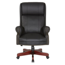 Load image into Gallery viewer, Traditional Executive High Back Chair with Black Vinyl and Brass Finish Nail Trim Upholstery, TEX280-3