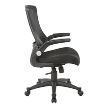 Load image into Gallery viewer, Screen Back Manager's Chair in Black Mesh Seat with PU Padded Flip Arms with Silver Accents, EM60926P-3M