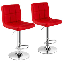 Load image into Gallery viewer, Set of 2 Square Swivel Adjustable PU Leather Bar Stools with Back and Footrest-Red