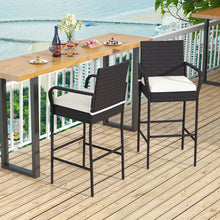 Load image into Gallery viewer, 2/4 Pieces Outdoor PE Rattan Cushioned Barstool Set with Armrests-Set of 2