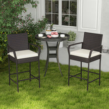 Load image into Gallery viewer, 2/4 Pieces Outdoor PE Rattan Cushioned Barstool Set with Armrests-Set of 2