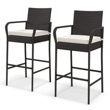 Load image into Gallery viewer, 2/4 Pieces Outdoor PE Rattan Cushioned Barstool Set with Armrests-Set of 2