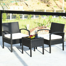 Load image into Gallery viewer, 3 Pieces Outdoor Rattan Patio Conversation Set with Seat Cushions-White