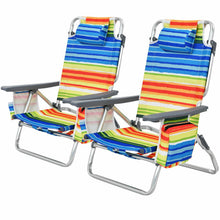 Load image into Gallery viewer, 2-Pack Folding Backpack Beach Chair 5-Position Outdoor Reclining Chairs with Pillow-Yellow
