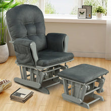 Load image into Gallery viewer, Wood Glider and Ottoman Set with Padded Armrests and Detachable Cushion-Dark Gray