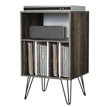Load image into Gallery viewer, Freestanding Record Player Stand Record Storage Cabinet with Metal Legs-Gray