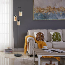 Load image into Gallery viewer, Retro Floor Lamp with 3-Head Hanging Amber Glass Shade