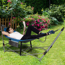 Load image into Gallery viewer, Folding Hammock Indoor Outdoor Hammock with Side Pocket and Iron Stand-Blue