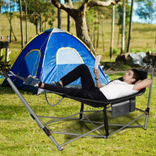 Load image into Gallery viewer, Folding Hammock Indoor Outdoor Hammock with Side Pocket and Iron Stand-Black
