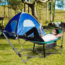 Load image into Gallery viewer, Folding Hammock Indoor Outdoor Hammock with Side Pocket and Iron Stand-Turquoise