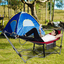 Load image into Gallery viewer, Folding Hammock Indoor Outdoor Hammock with Side Pocket and Iron Stand-Red