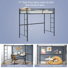 Load image into Gallery viewer, Twin Loft Bed Frame with 2 Ladders Full-length Guardrail -Black