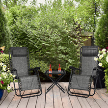 Load image into Gallery viewer, 3 Pieces Folding Portable Zero Gravity Reclining Lounge Chairs Table Set-Gray