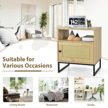 Load image into Gallery viewer, 2 Pieces Wooden Side End Table with Cabinet and Rattan Decorated Door-Natural