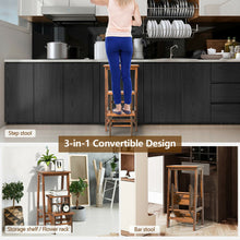 Load image into Gallery viewer, 3-in-1 Rubber Wood 3 Tier Folding Step Stool Ladder Storage Shelf-Coffee