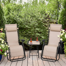 Load image into Gallery viewer, 3 Pieces Folding Portable Zero Gravity Reclining Lounge Chairs Table Set-Beige