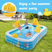Load image into Gallery viewer, Inflatable Swimming Pool Duck Themed Kiddie Pool with Sprinkler for Age Over 3-Blue
