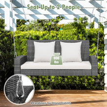Load image into Gallery viewer, 2-Person Patio PE Wicker Hanging Porch Swing Bench Chair Cushion 800 Pounds-White