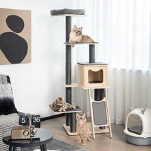 Load image into Gallery viewer, 5-Tier Modern Wood Cat Tower with Washable Cushions-Gray