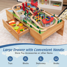 Load image into Gallery viewer, Kids Double-Sided Wooden Train Table Playset with Storage Drawer