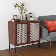 Load image into Gallery viewer, Kitchen Sideboard with 2 Rattan Doors and Adjustable Shelf-Walnut