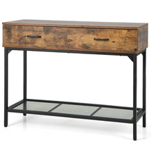Load image into Gallery viewer, 2 Drawers Industrial Console Table with Steel Frame for Small Space-Rustic Brown