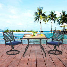 Load image into Gallery viewer, 2 Pack Swivel Outdoor Chairs with Soft Cushions and Round Steel Base-Navy