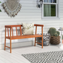 Load image into Gallery viewer, Outdoor Acacia Wood Bench with Backrest and Armrests