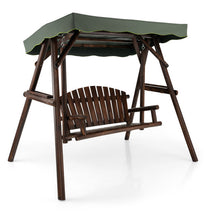 Load image into Gallery viewer, 2-Person Outdoor Wooden Porch Swing with an Adjustable Canopy