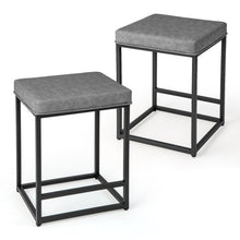 Load image into Gallery viewer, 2 Pieces 24 Inch Bar Stools with Thick PVC Leather Cushion and Footrest-Gray