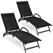 Load image into Gallery viewer, 2 Pieces Outdoor Chaise Lounge with 5-Position Adjustable Backrest-Black