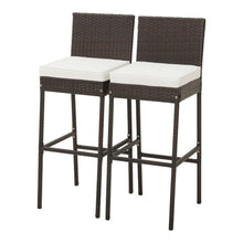 Load image into Gallery viewer, 2 Pieces Patio Cushioned Wicker Barstools with Cozy Footrest-Set of 2