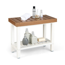 Load image into Gallery viewer, 2-Tier HDPE Shower Chair with Storage Shelf and Anti-slip Foot Pads for Bath Spa-Brown