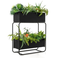 Load image into Gallery viewer, 2-Tier Metal Elevated Garden Bed with Raised Flower Box-Black