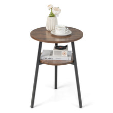 Load image into Gallery viewer, 2-Tier Round End Table with Open Shelf and Triangular Metal Frame-Brown