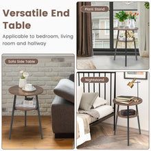 Load image into Gallery viewer, 2-Tier Round End Table with Open Shelf and Triangular Metal Frame-Brown