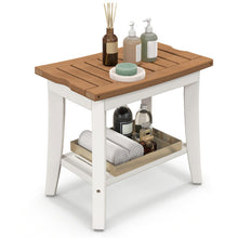 Load image into Gallery viewer, 2-Tier HDPE Waterproof Shower Bench with Storage Shelf-Brown