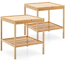 Load image into Gallery viewer, 2 Pieces 2 Tiers Bamboo Nightstand for Living Room Bedroom-Natural