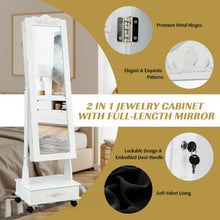 Load image into Gallery viewer, Rolling Floor Standing Mirrored Jewelry Armoire with Lock and Drawers-White